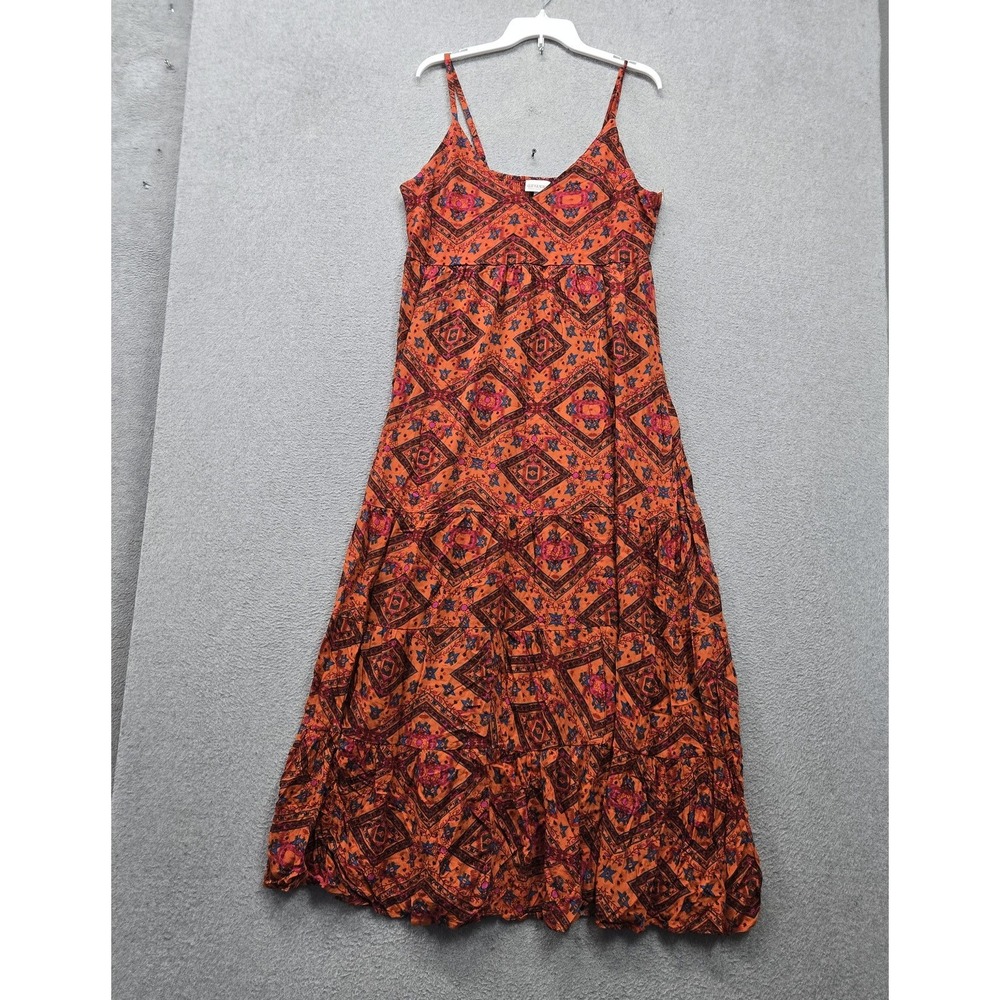 Shyanne Women Dress XL Orange Geometric Chilli Maxi Fit & Flare Aztec v Neck NWT